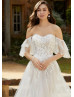 Sweetheart Neck Ivory Lace Tulle Wedding Dress With Detachable Straps